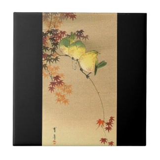 Grüne Vögel auf Ahornbaum, japanische Kunst Fliese
