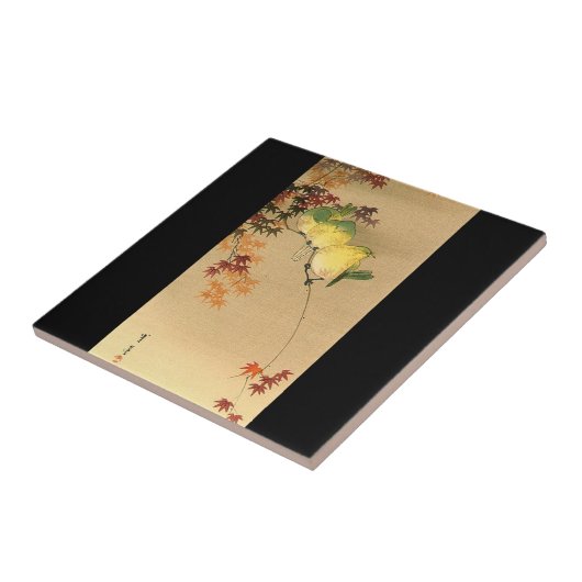 Grüne Vögel auf Ahornbaum, japanische Kunst Fliese (Seite)