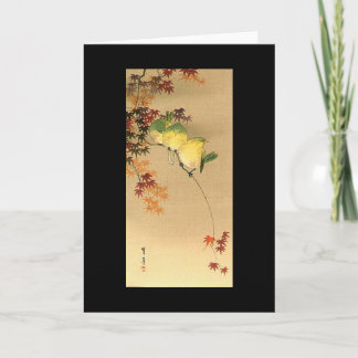 Grüne Vögel auf Ahornbaum, japanische Kunst Karte