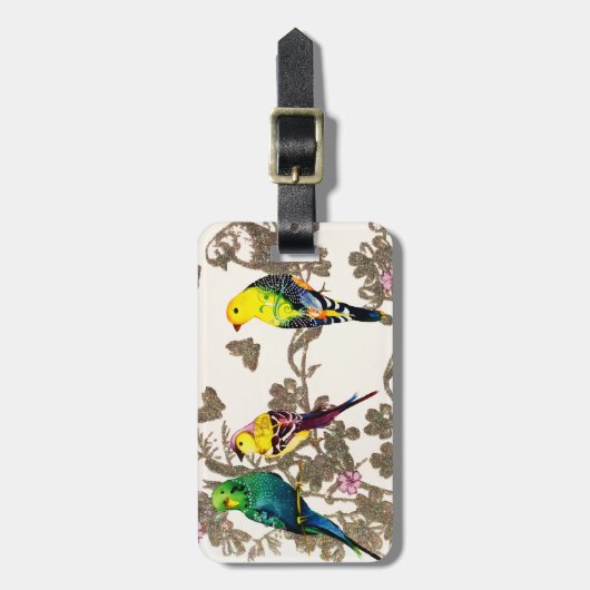 Grüne Vögel Blumengewässer Silberfarben Glitzer Gepäckanhänger (Vorderseite vertikal)