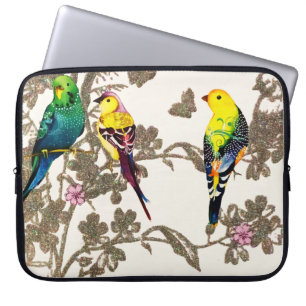 Grüne Vögel Blumengewässer Silberfarben Glitzer Laptopschutzhülle