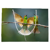 Grüne Vögel Frolisch auf dem Baumfoto Große Geschenktüte (Rückseite)