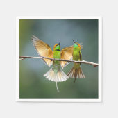 Grüne Vögel Frolisch auf dem Baumfoto Serviette (Vorderseite)