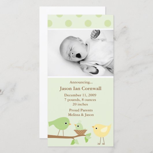 Grüne Vögel - Geburtsankündigung Ankündigung (Vorne/Hinten)