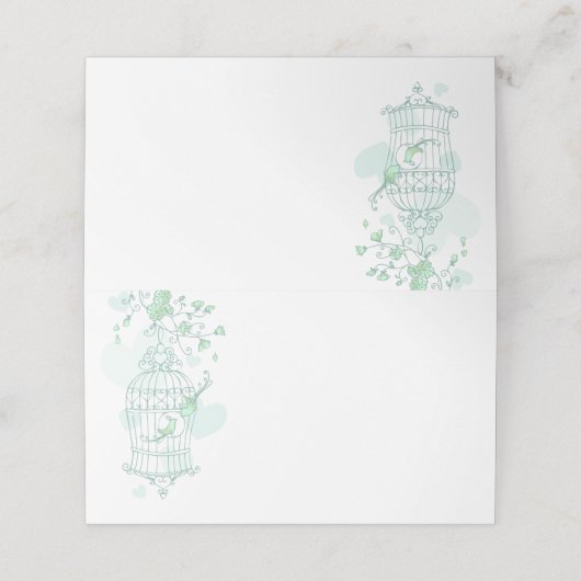 Grüne Vögel öffnen Käfig grafische Platzkarten (Außenseite Aufgefaltet)
