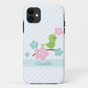 Grüne Vogel-und KirschBlumen Case-Mate iPhone Hülle