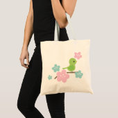 Grüne Vogel-und KirschBlumen Tragetasche (Vorderseite (Produkt))