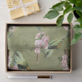 Grüne Vögel und rosa Blumenzauber Seidenpapier (Geschenk)