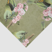 Grüne Vögel und rosa Blumenzauber Seidenpapier (Detail)