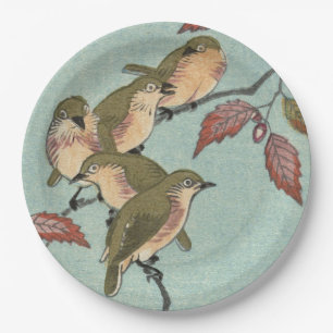 Grüne Vögel Vintage Japanische Kunst Papier Teller