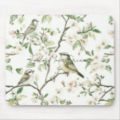 Grüne Vögel Weiße Blumen Baum Mousepad (Vorne)