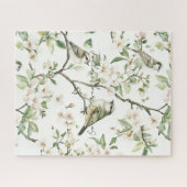 Grüne Vögel Weiße Blumen Baum Puzzle (Horizontal)