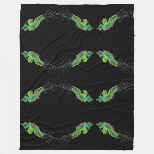 grüne Vogelbemalung Fleecedecke (Vorderseite)