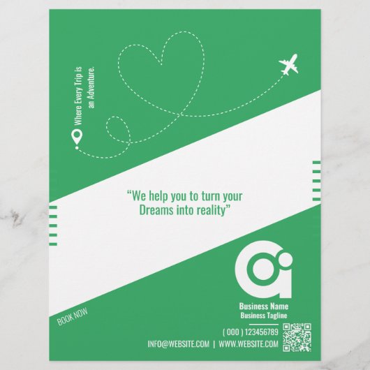 Grüne Vorlage für den Flyer der Reiseagentur (Hinten)