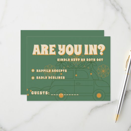 Grüne Vosvos Minimale Hochzeit RSVP Karte (Vorderseite/Rückseite Beispiel)