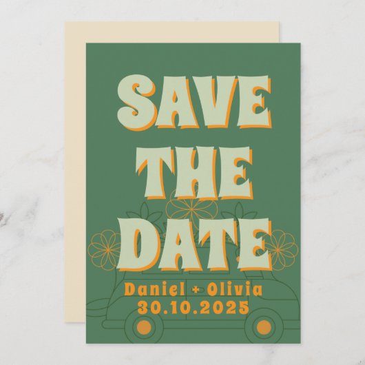 Grüne Vosvos Minimale Hochzeit Save The Date (Vorne/Hinten)