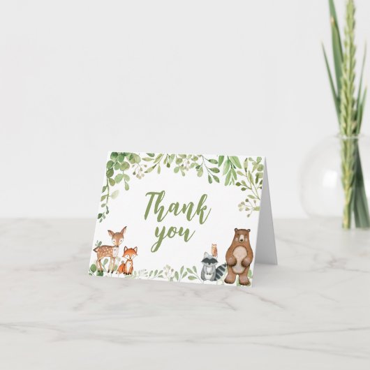 Grüne Wald-Baby-Shower-Dankeskarten Dankeskarte (Vorderseite)
