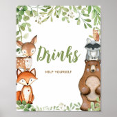 Grüne Wald-Baby-Shower-Getränke-Schild Poster (Vorne)