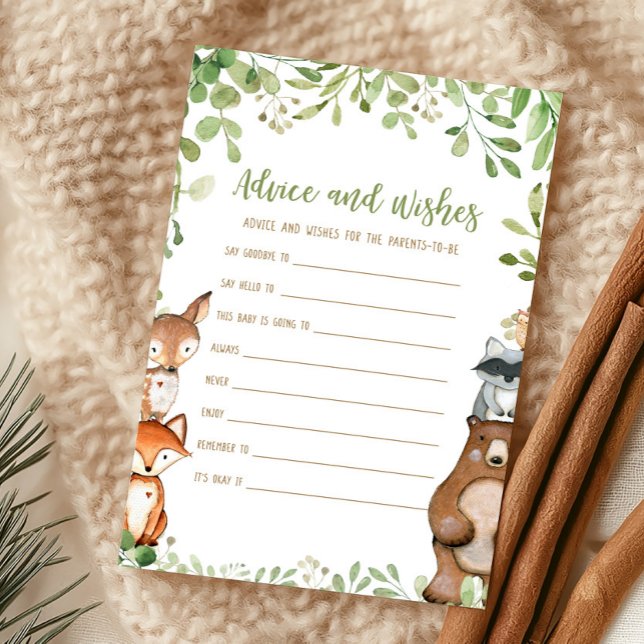 Grüne Wald-Dusch-Spielberatung und Wünsche (Woodland Animals Baby Shower Advice and Wishes Game)