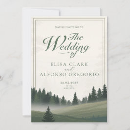 Grüne Wald-Klassiker Wasserfarben Foto QR Hochzeit Einladung
