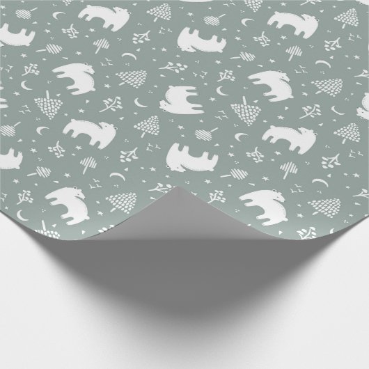 Grüne Waldbärchen Geschenkpapier (Ecke)