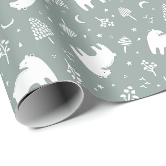 Grüne Waldbärchen Geschenkpapier (Rolleneckpunkt)