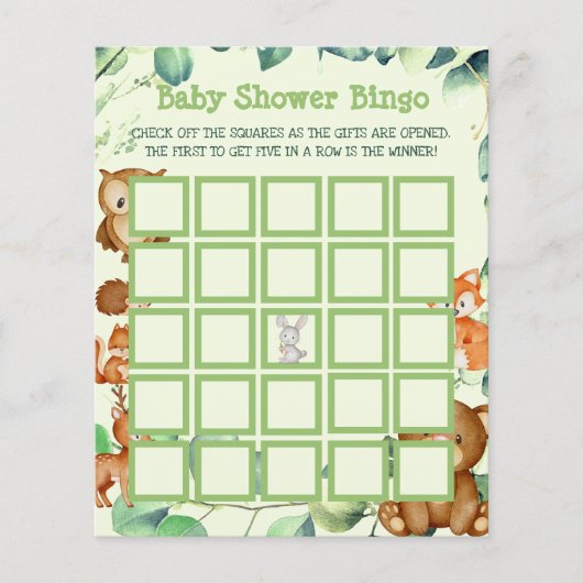 Grüne Waldlandschaft Eucalyptus Baby Shower Bingo Flyer (Vorne)