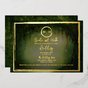 Grüne Waldlichter Elegante Hochzeit Gold  Folieneinladung