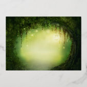 Grüne Waldlichter Elegante Wedding Gold Folieneinladung (Rückseite)