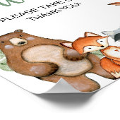 Grüne Waldtiere Babydusche Gefälligkeiten Zeichen Poster (Ecke)