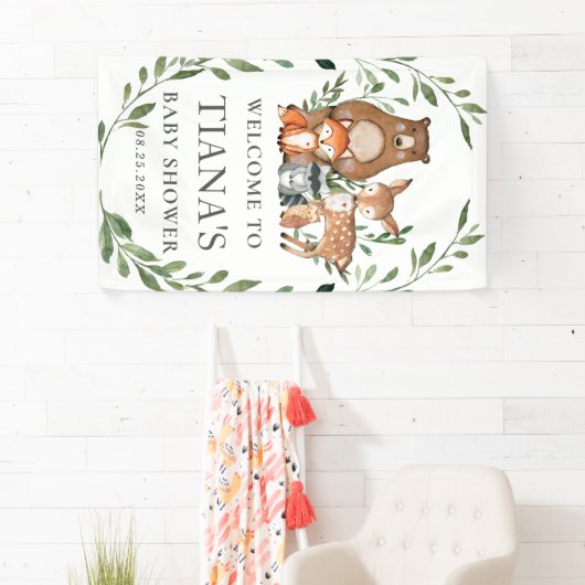 Grüne Waldtiere Babydusche Hintergrund Banner (Insitu)