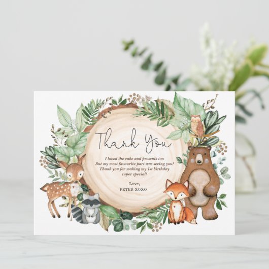 Grüne Waldtiere Geburtstag Vielen Dank Dankeskarte (Stehend Vorderseite)
