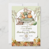 Grüne Waldtiere Little Pumpkin Geburtstag Einladung (Vorderseite)