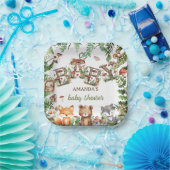 Grüne Waldtiere Rustic Boho Baby Shower Pappteller (Party)