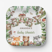 Grüne Waldtiere Rustic Boho Baby Shower Pappteller (Vorderseite)