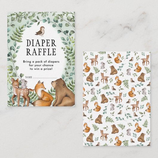 Grüne Waldtiere Tiere Windelwindeln Begleitkarte (Vorne/Hinten)