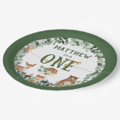 Grüne Waldtiere Wild 1. Geburtstag Pa Pappteller (Schrägansicht)