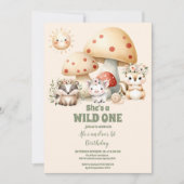 Grüne Waldtiere Wild ONE 1. Geburtstag Einladung (Vorderseite)