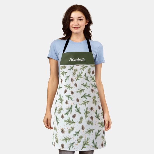 Grüne Waldzweige mit Zapfen Schürze (Getragen)
