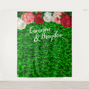Grüne Wand Garten Florale Hochzeitsfeier Hintergru Wandteppich