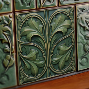 Grüne Wanddekoration im Art Nouveau Stil Keramik Fliese