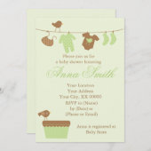 Grüne Wäscheleine-Babyparty Einladung (Vorne/Hinten)