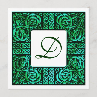 Grüne Wasser-Keltische-Monogramm-Hochzeitseinladun Einladung