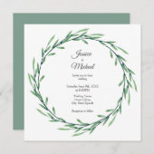 Grüne Wasserfarbe Blätter Kranz Einladung (Vorne/Hinten)