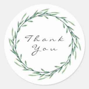 Grüne Wasserfarbe Blätter Kranz Runder Aufkleber