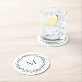 Grüne Wasserfarbe Blätter Kranz Runder Pappuntersetzer (Vor Ort)