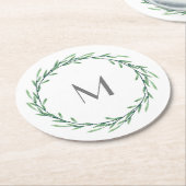 Grüne Wasserfarbe Blätter Kranz Runder Pappuntersetzer (Angewinkelt)