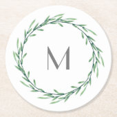 Grüne Wasserfarbe Blätter Kranz Runder Pappuntersetzer (Vorderseite)