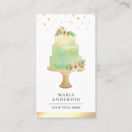 Grüne Wasserfarbe Blumengebäck Koch Bäckerei Visitenkarte (Vorderseite)