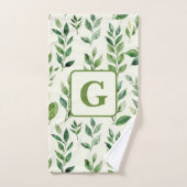 Grüne Wasserfarbe Botanische Blätter Monogramm Badhandtuch Set (Handtuch)